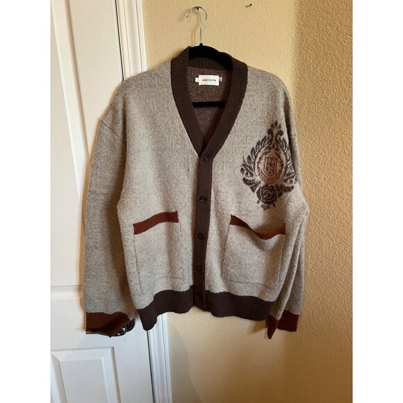 HONOR THE GIFT Mens Crest Emblem Knit Cardigan Sweater Brown Tan Size L - Picture 4 of 10
